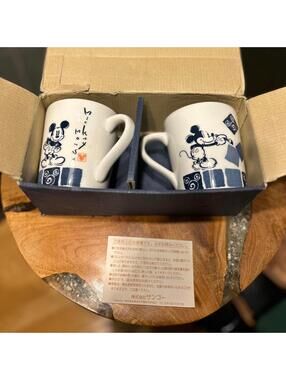 Vintage Sango Japan Mickey Mouse Ceramic Mug Set of 2 box